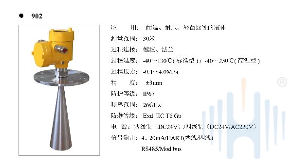 慧博新锐HBRD902双腔隔爆雷达物位计选型说明