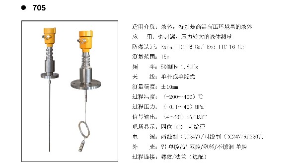 导波雷达物位计HBRD-705选型说明书